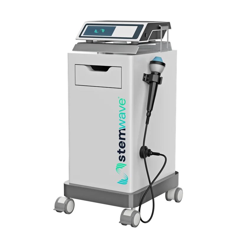Manufacturer render of the StemWave device and its acoustic-wave handpiece